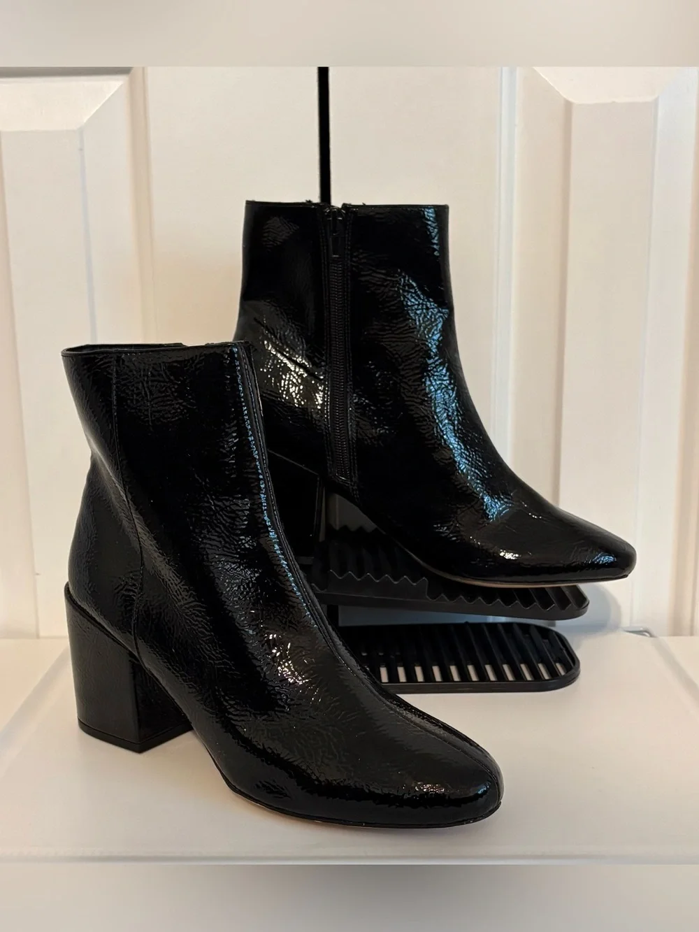 URBAN OUTFITTERS, Black Patent Block Heel Ankle Boots